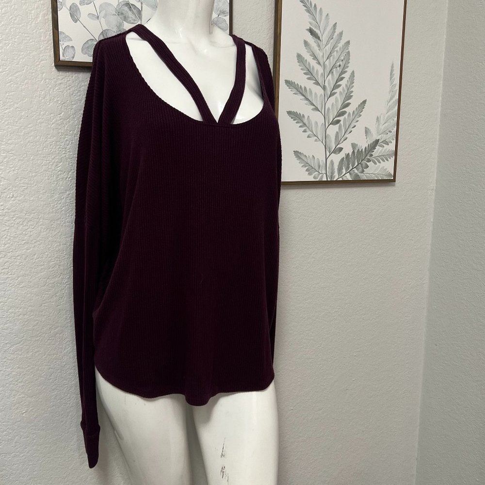Express Burgundy Knit Long Sleeve Top